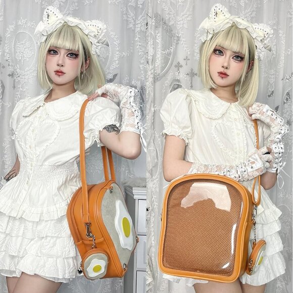 Charming Women's Ita Backpack - Toast Design with Pin Display for Kawaii Style - Picture 4 of 9
